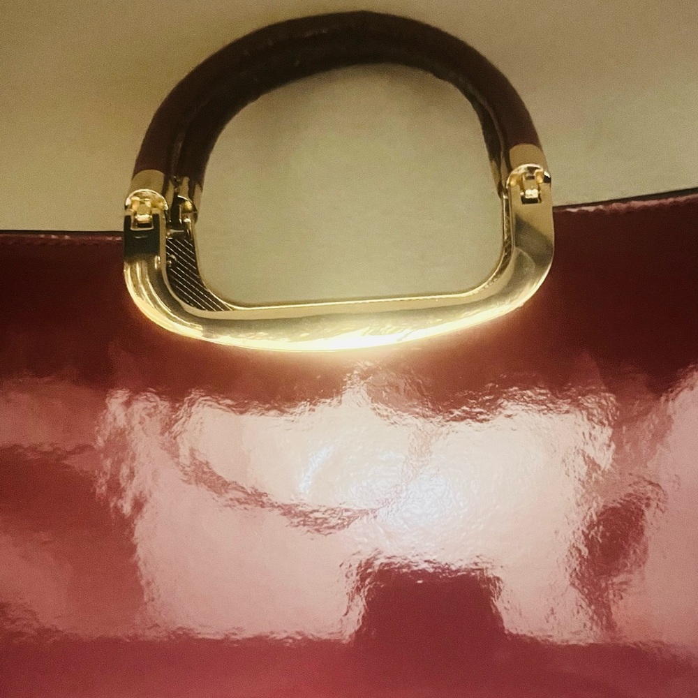 Elegant Red Patent Leather Top-Handle Bag with Gold Hardware